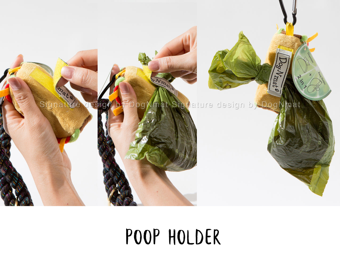 Taco Poop Bag Dispenser and Poop Holder - 2 in 1 waste bag dispenser with poop holder